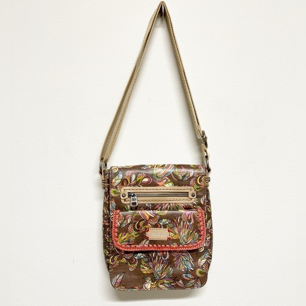 SakRoots Womens Boho Embroidered Detail Faux Leather Small Flap Messenger Bag